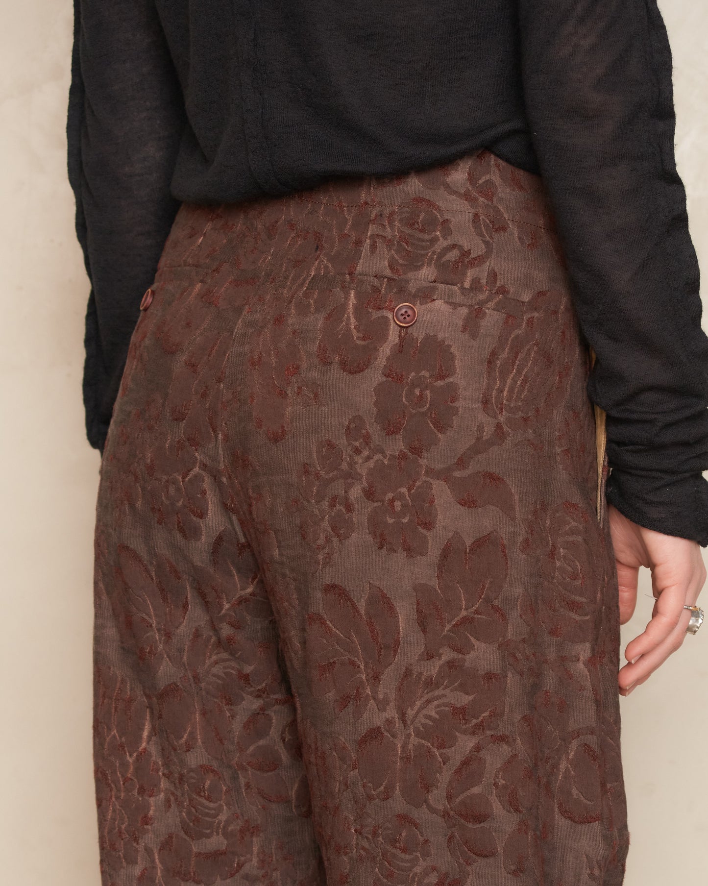 Dark Red Floral Jacquard Pollock Pants