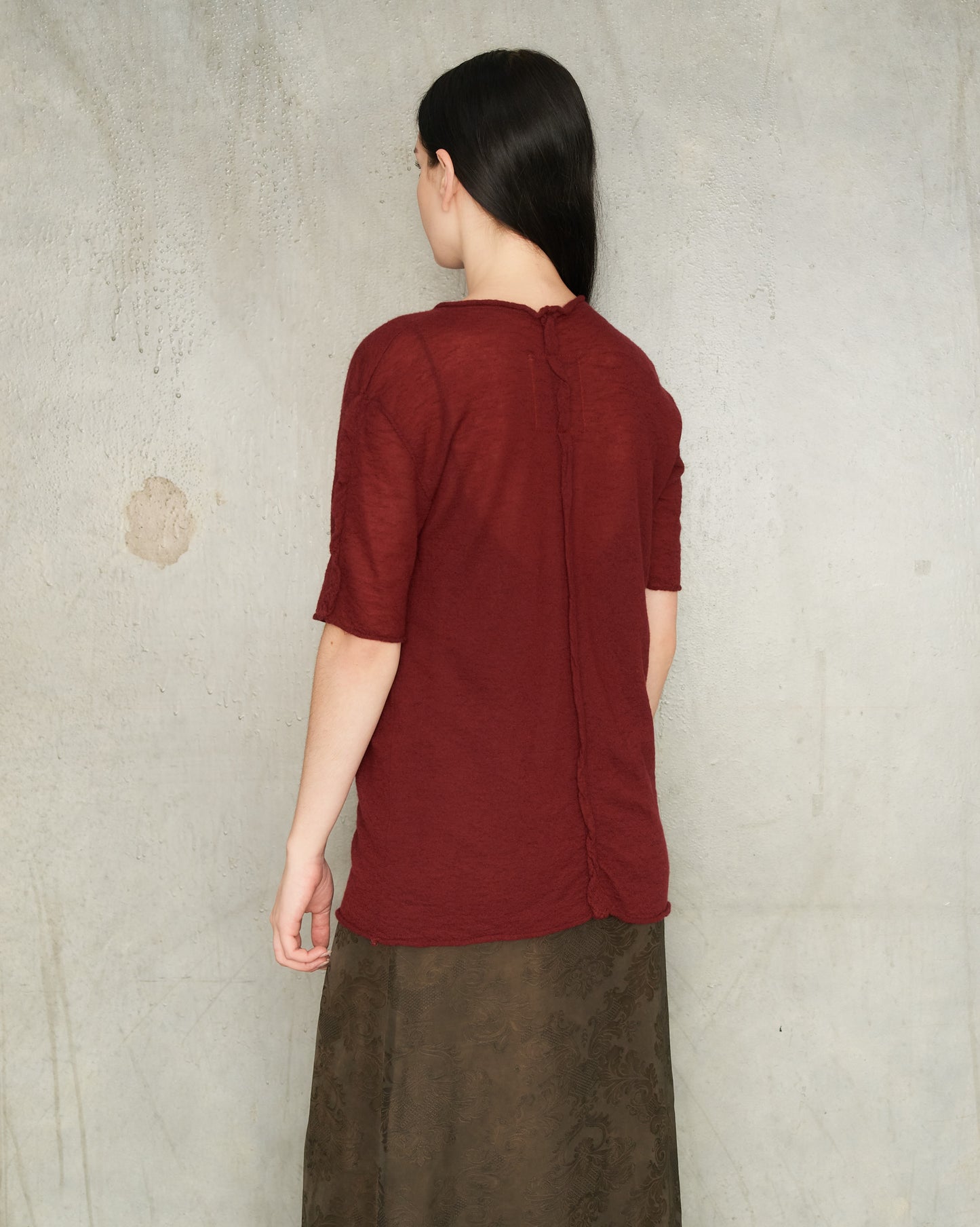 Red Twisted Seam Knit T-Shirt