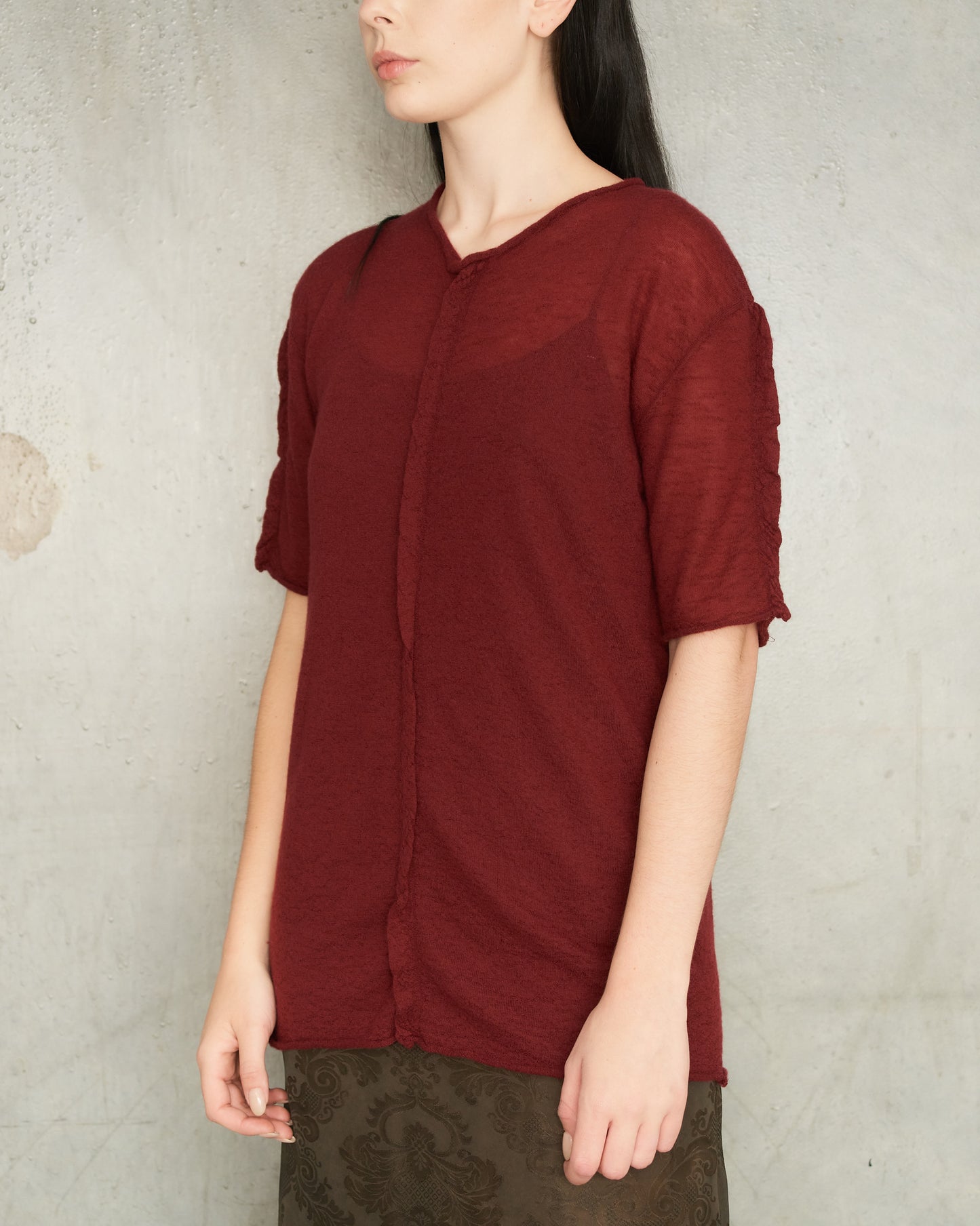 Red Twisted Seam Knit T-Shirt