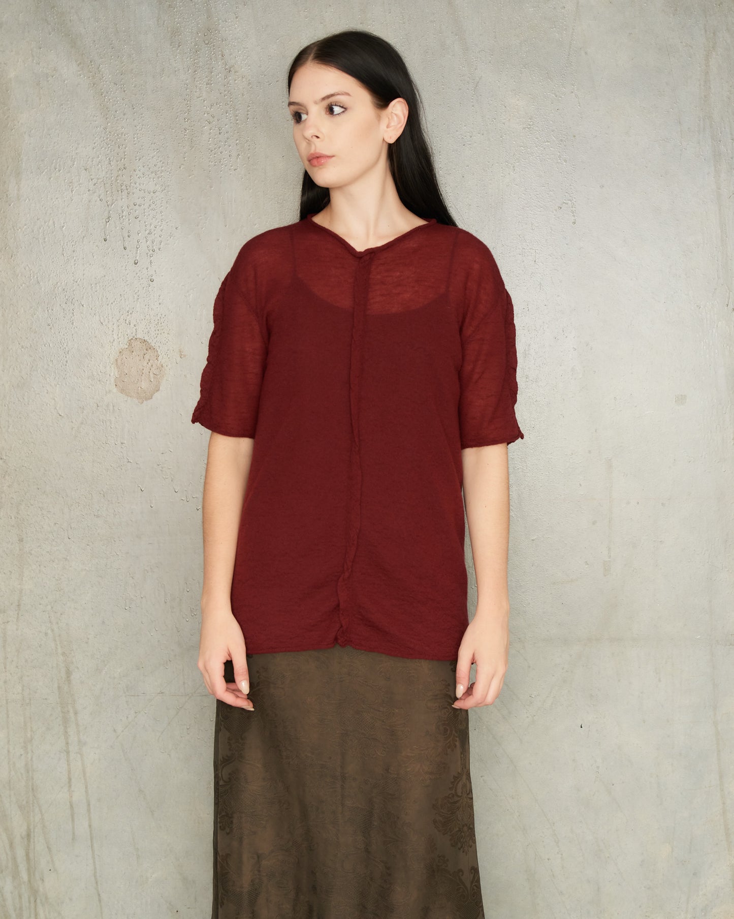 Red Twisted Seam Knit T-Shirt