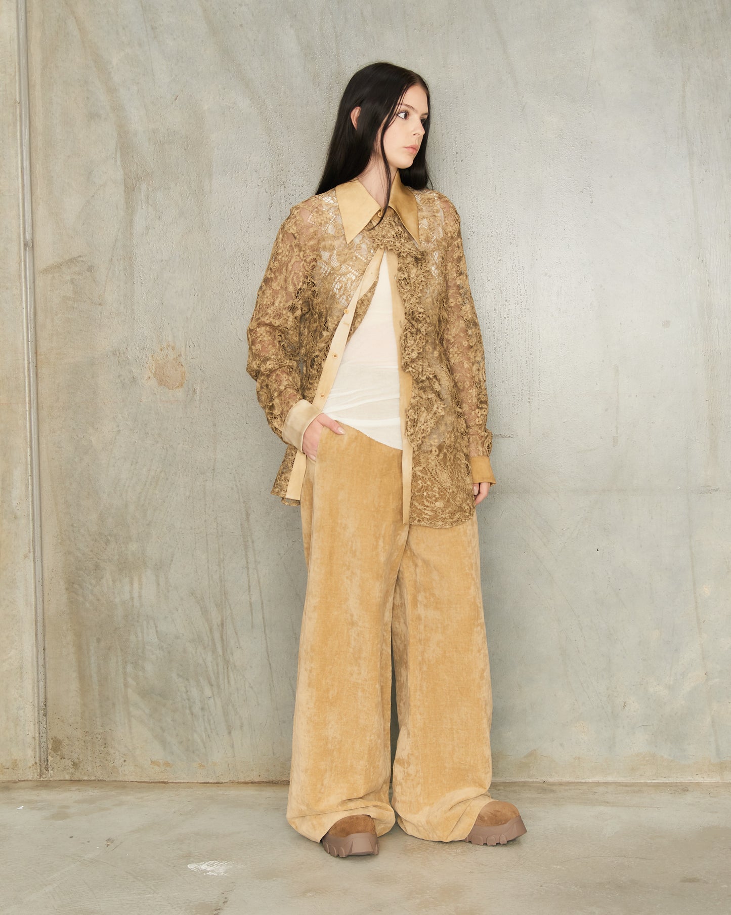 Tan Velvet Punnet Pants