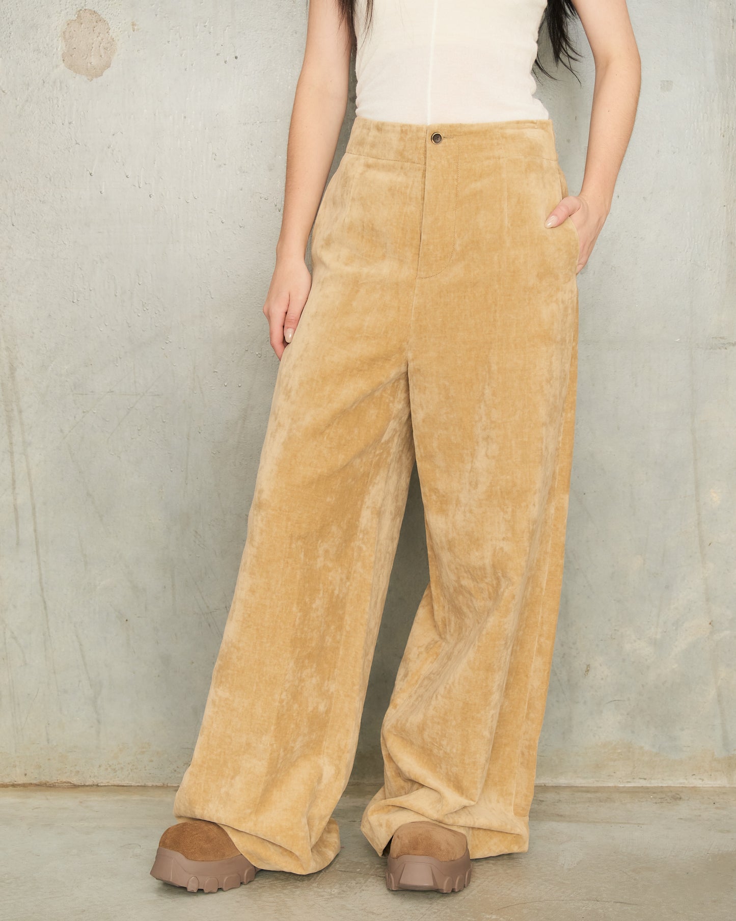 Tan Velvet Punnet Pants