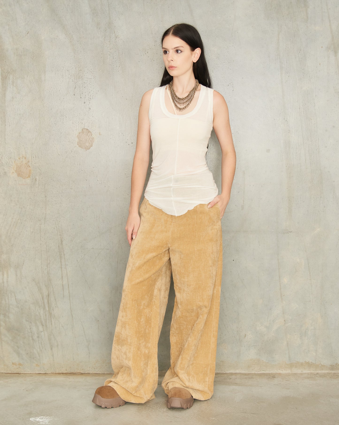 Tan Velvet Punnet Pants