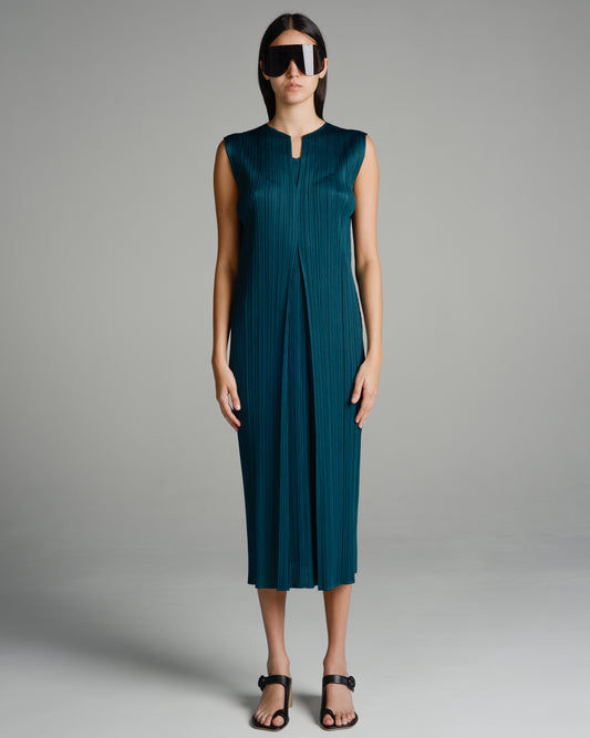 Viridian Sleeveless Pleated Dress