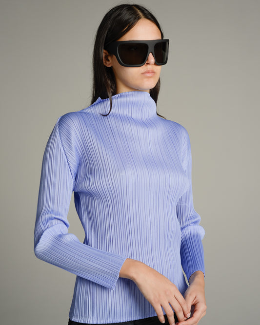 Basic Light Blue Pleated Long Sleeve Top