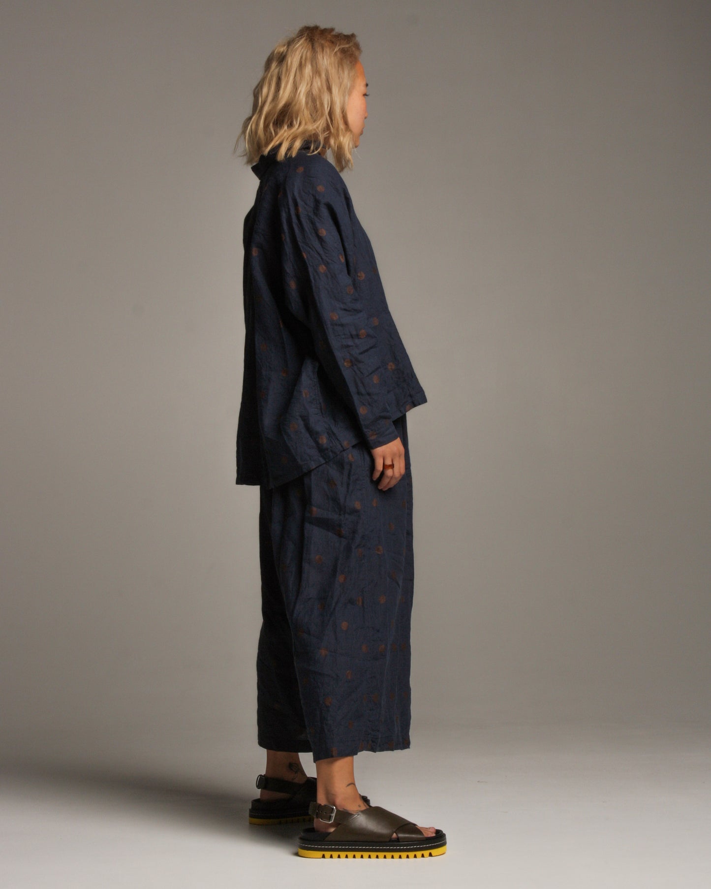 Navy Polka Dot Linen Pant