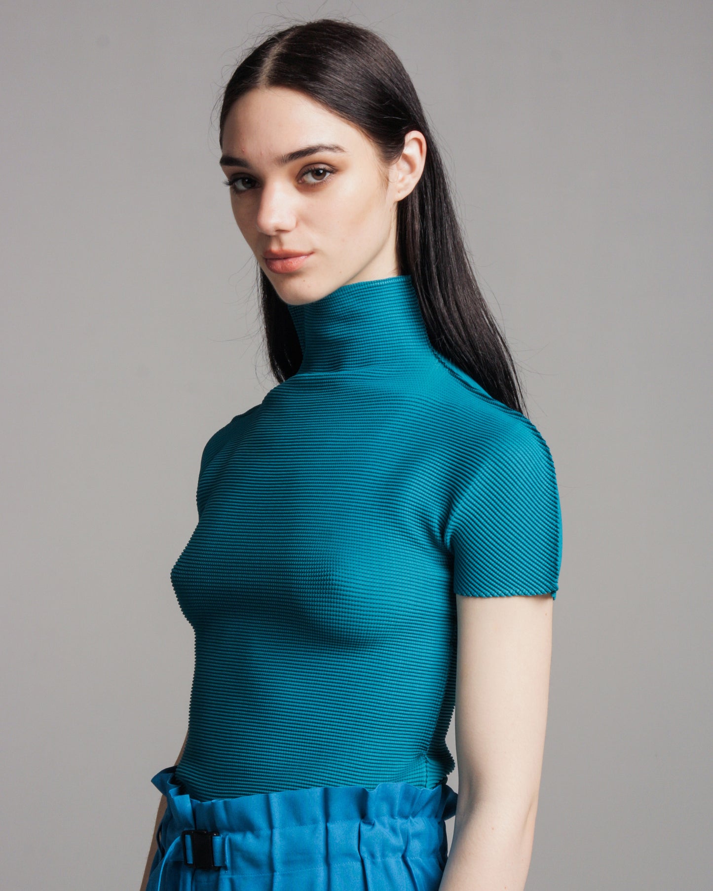 Turquoise Micropleat Tee