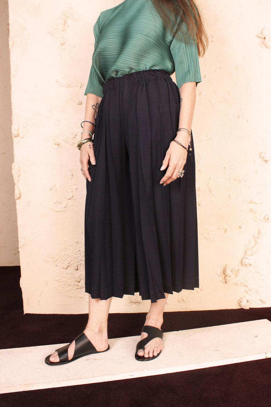 Wide Pleats Trouser Navy