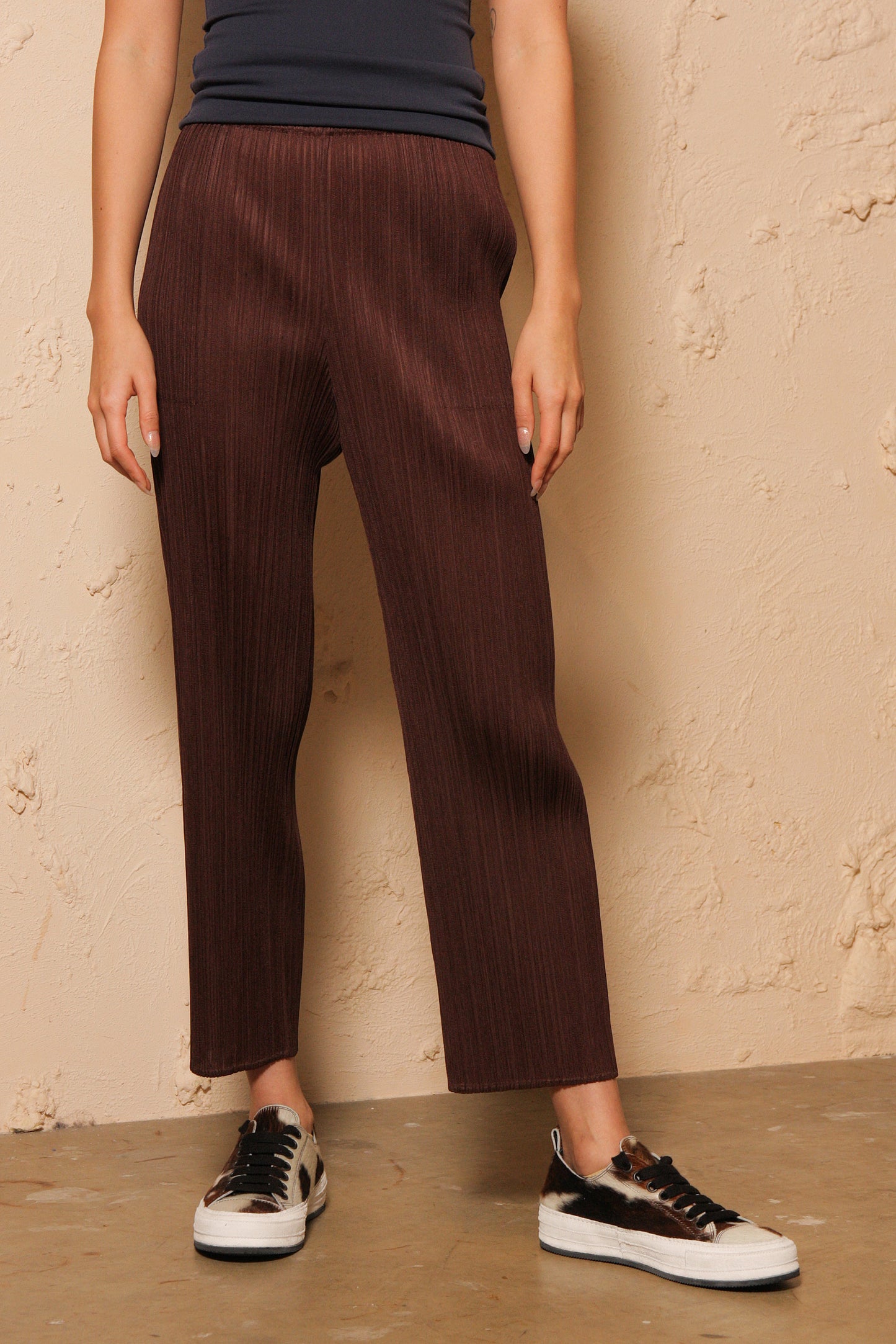 Brown Slim Pleated Pant