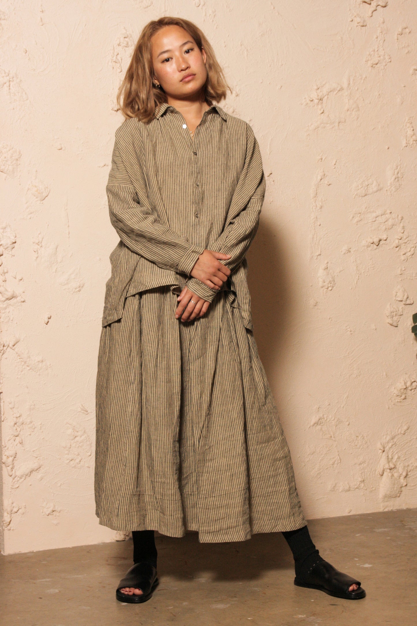 Azumadaki Stripe Skirt Beige