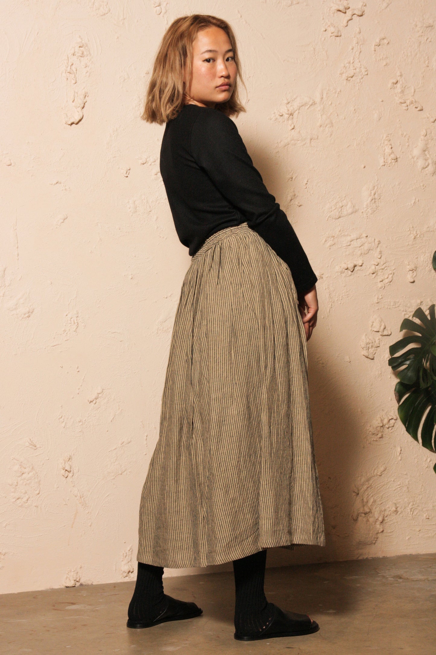 Azumadaki Stripe Skirt Beige