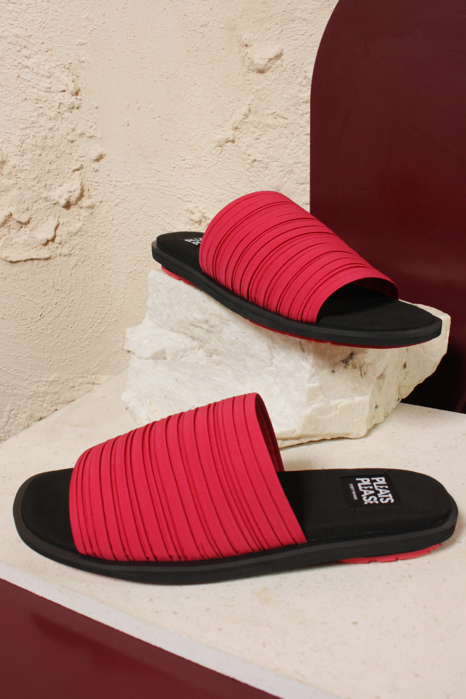 Pink Pleated Slides