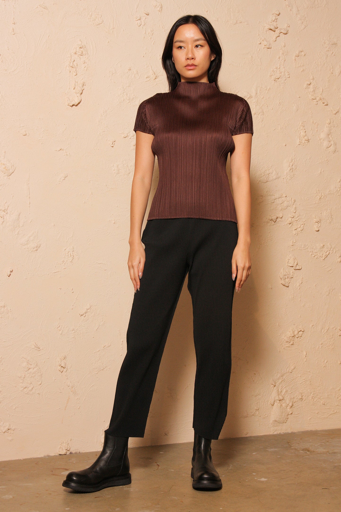 Brown Pleated Tee