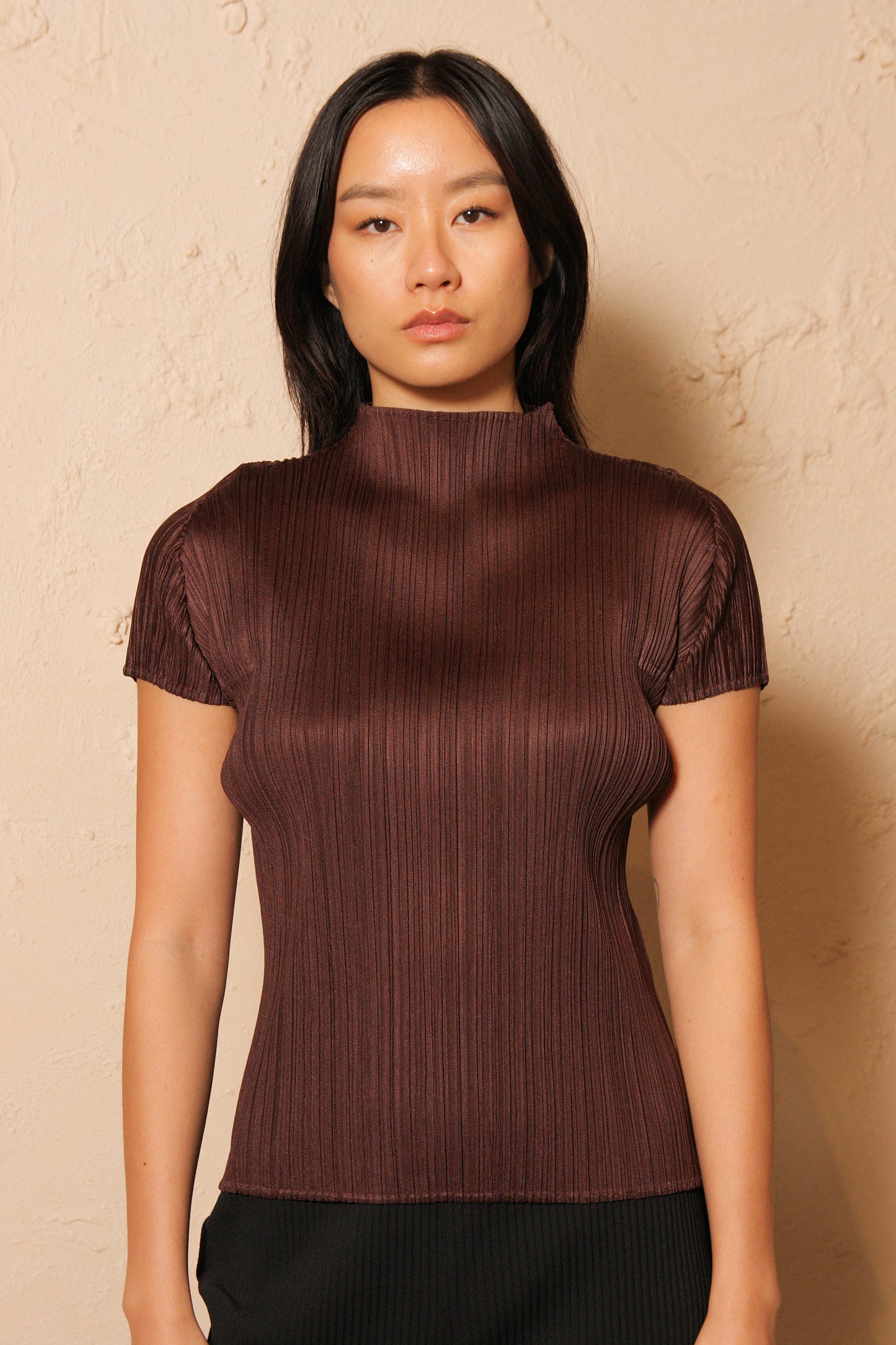 Brown Pleated Tee