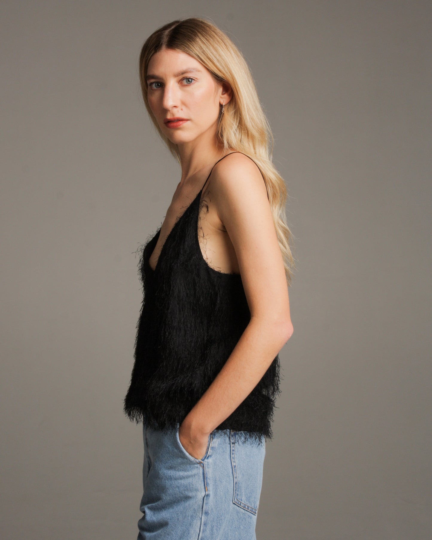 Thabar Black Fringed Top