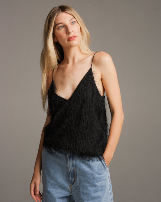 Thabar Black Fringed Top