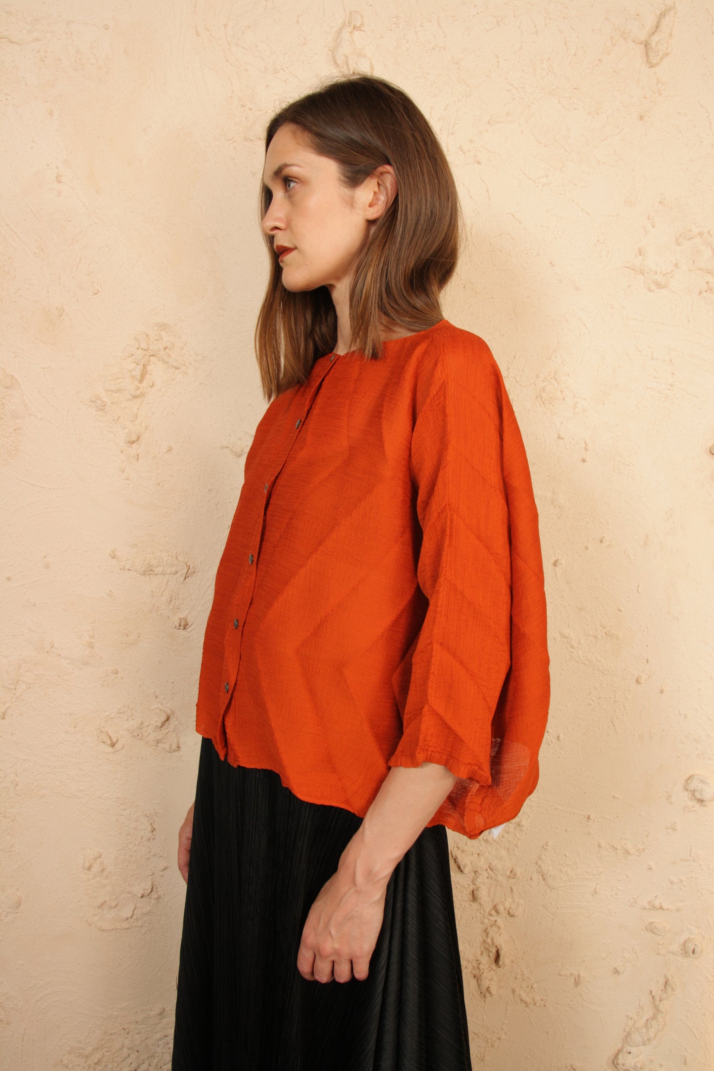 Ornament Crepe Cardigan Orange