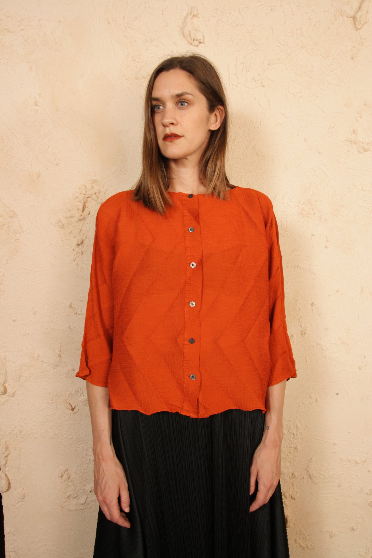 Ornament Crepe Cardigan Orange