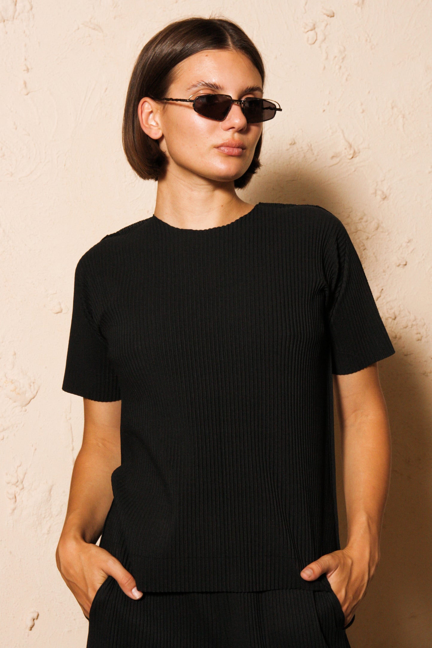 Soft Pleated Tee Black