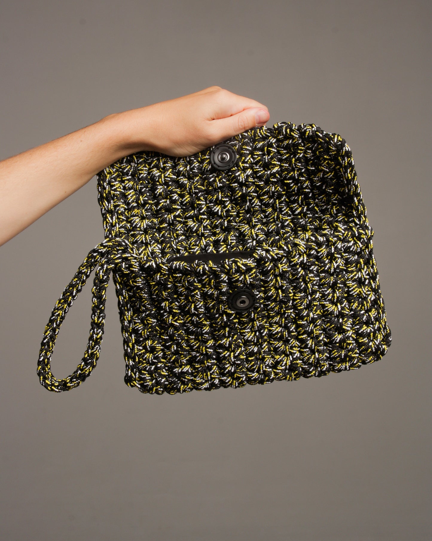 Alia Black and Yellow Crochet Clutch