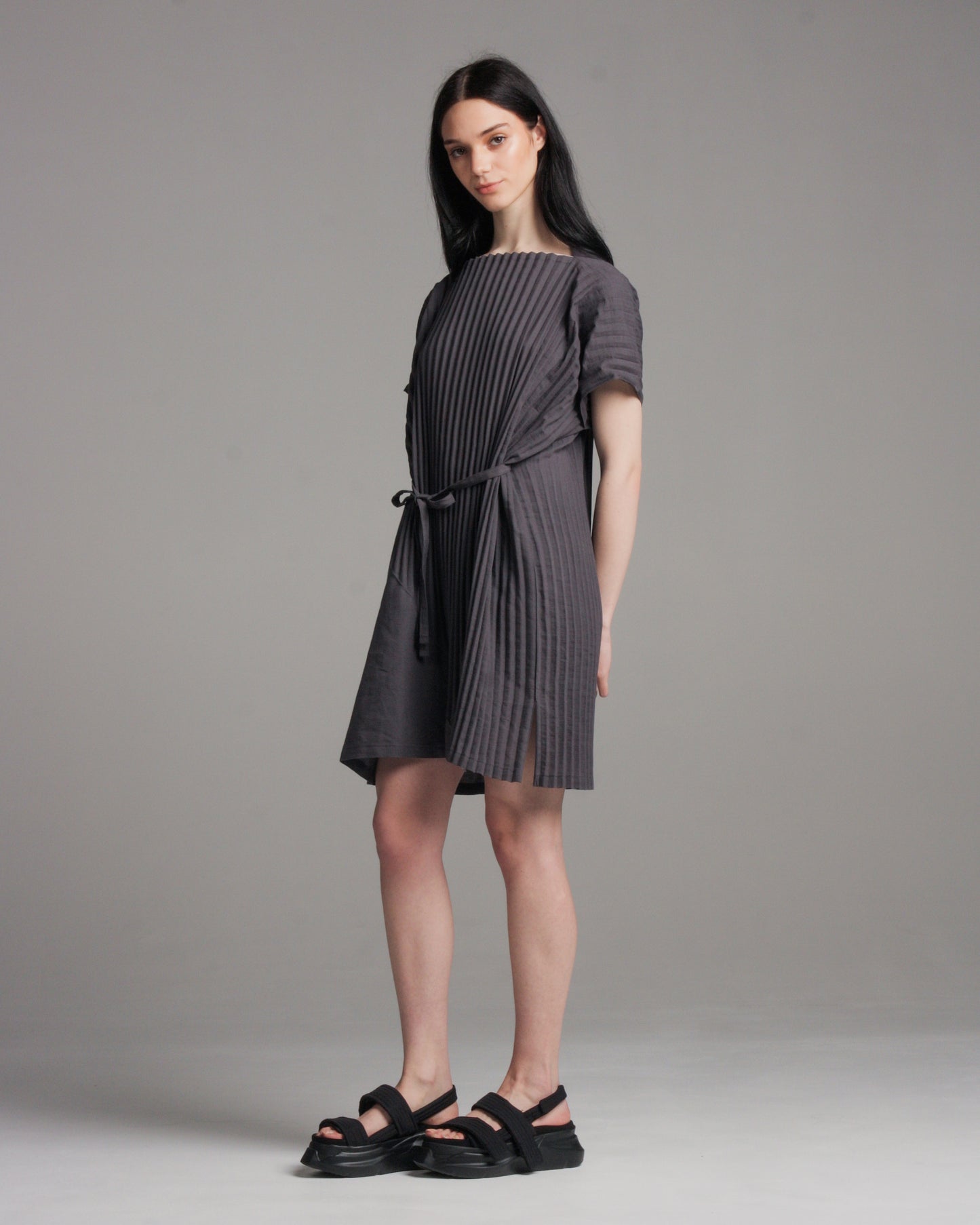 Cotton Linen Blend Pleated Dress