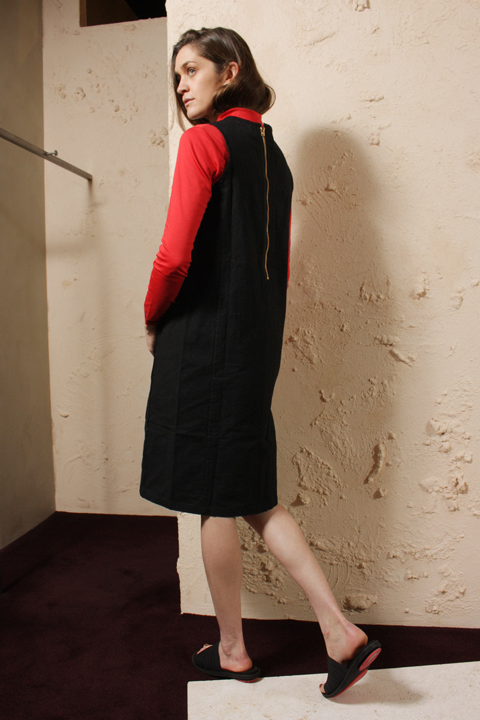 Wax Cotton Zip Dress Black