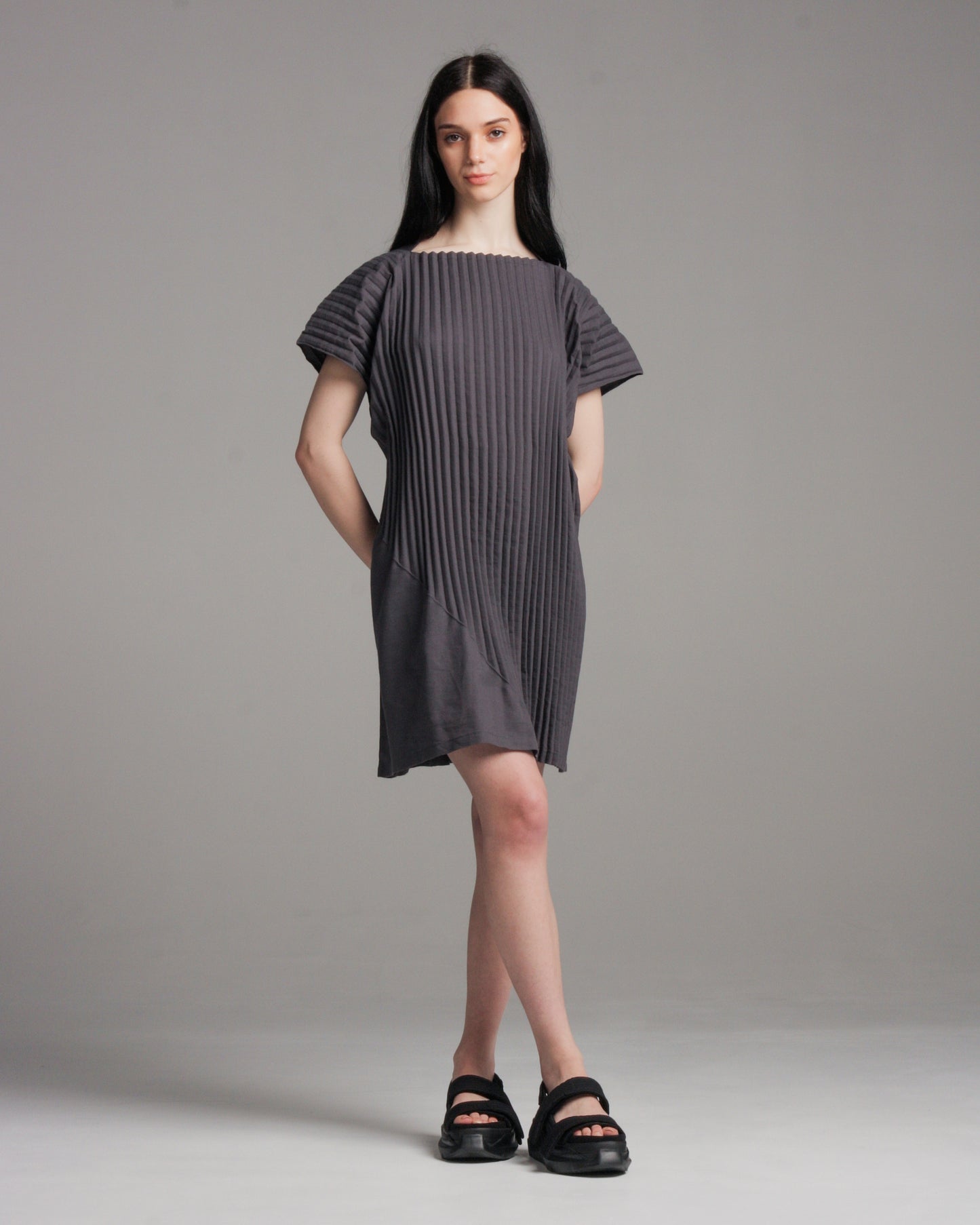 Cotton Linen Blend Pleated Dress