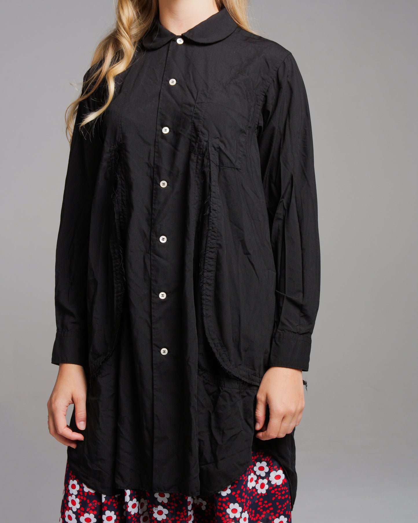 Long Black Raw-Cut Shirt