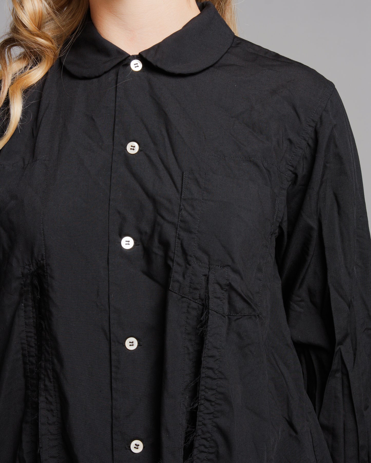 Long Black Raw-Cut Shirt