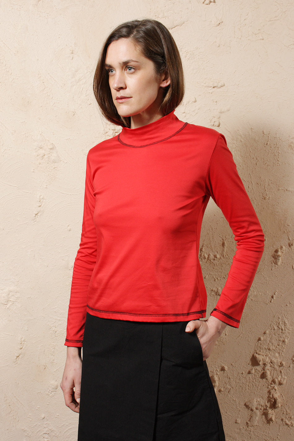 Long Sleeve High Neck Red