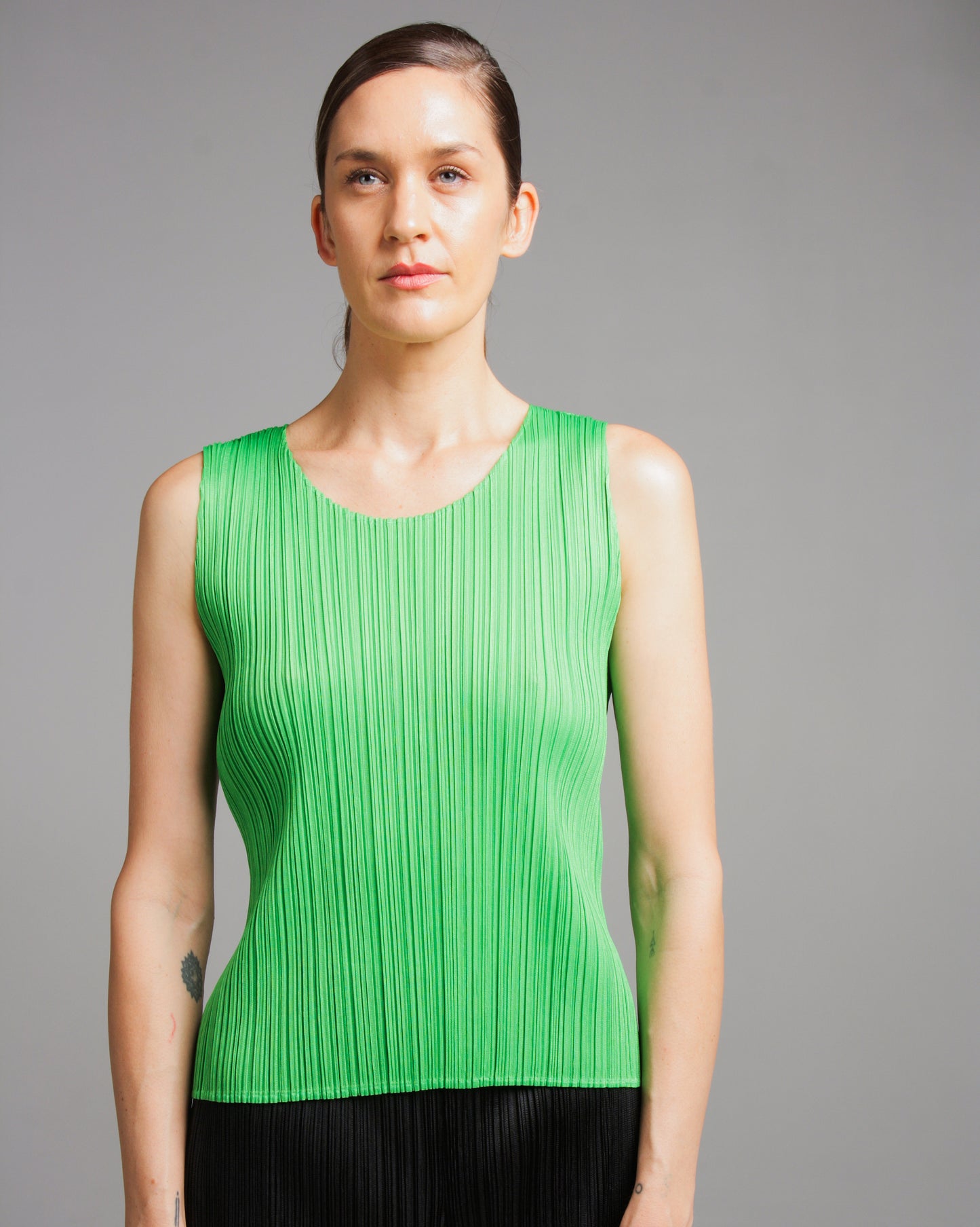 Green Pleated Basic Tank