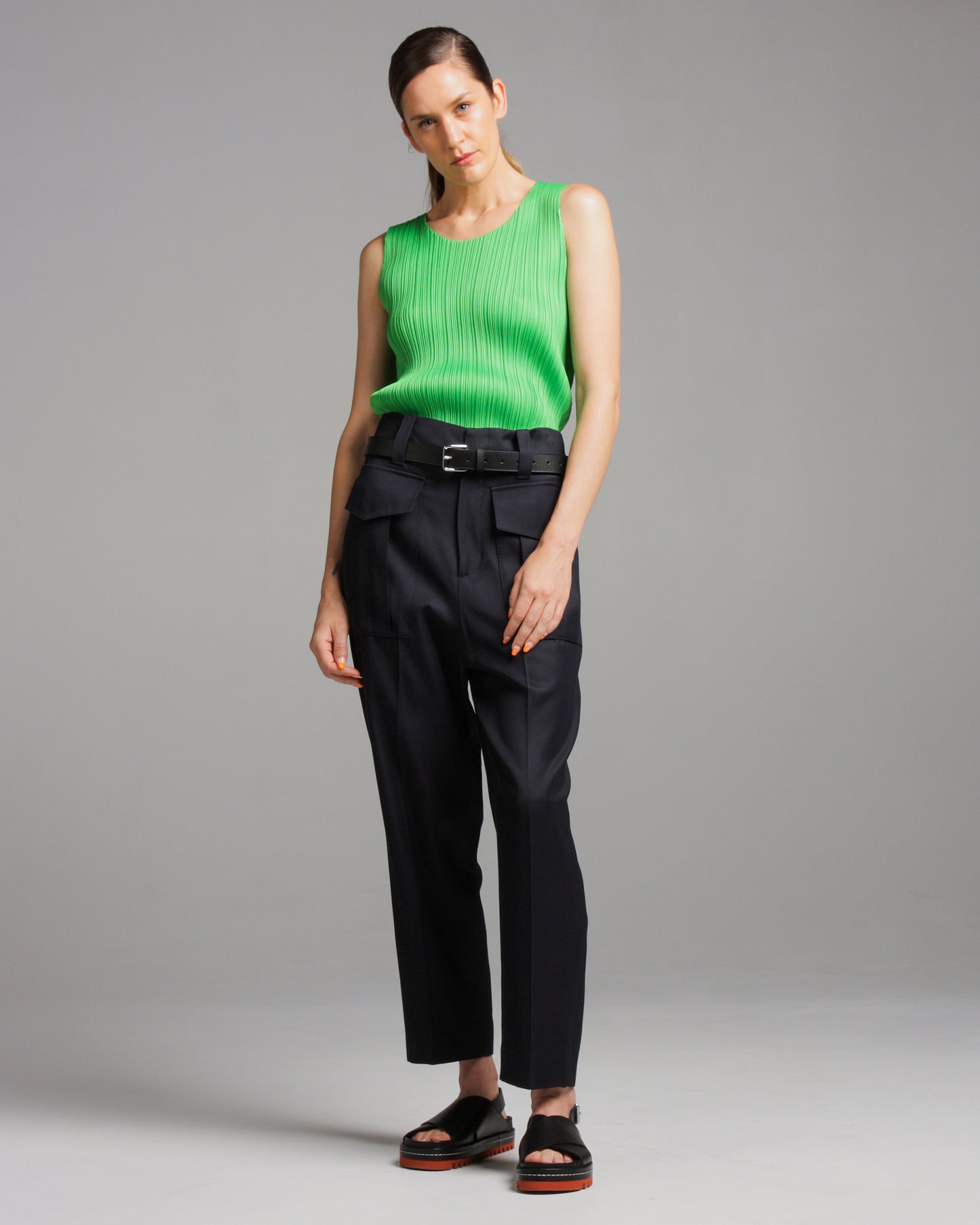 Green Pleated Basic Tank