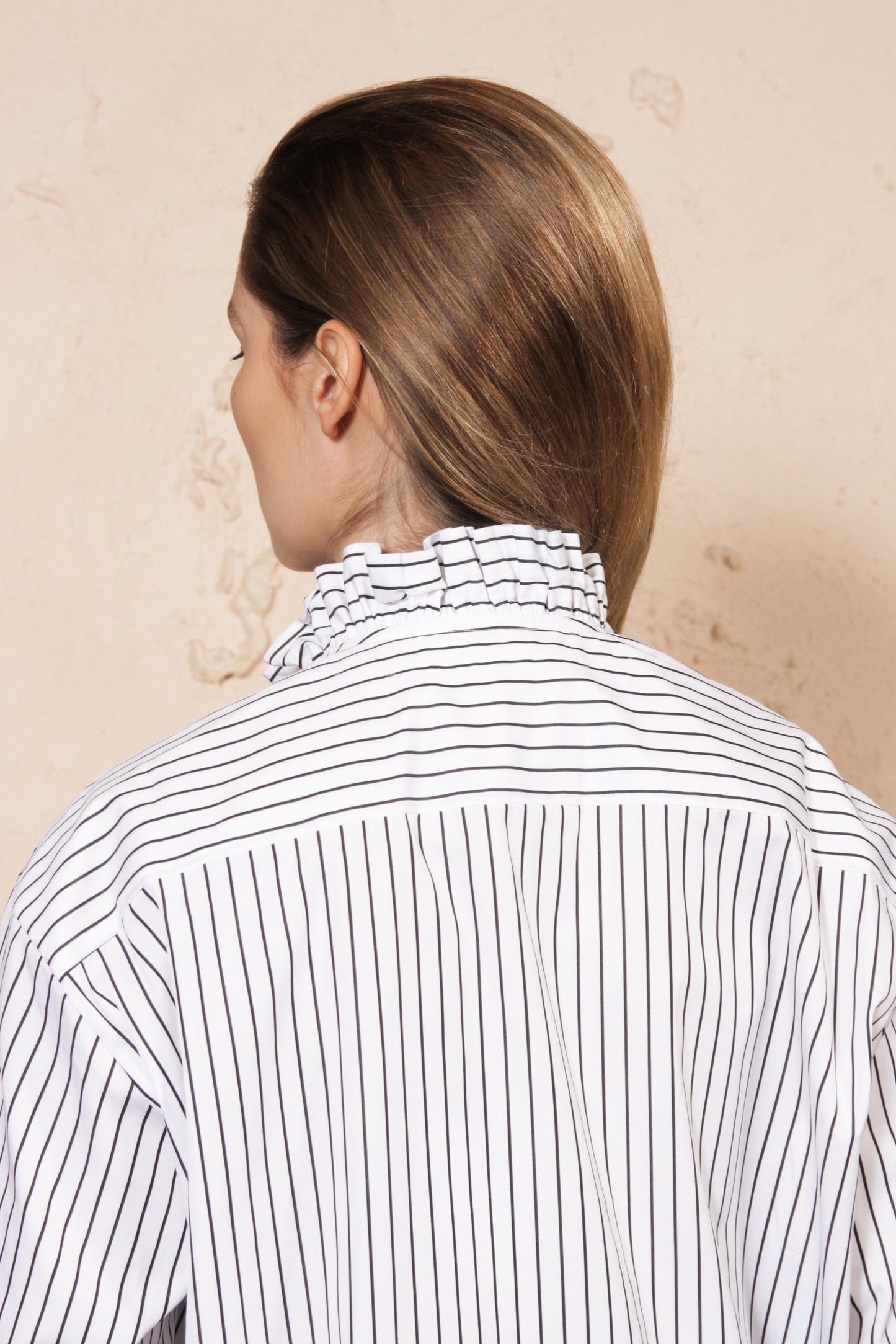 Frill Collar Striped Shirt