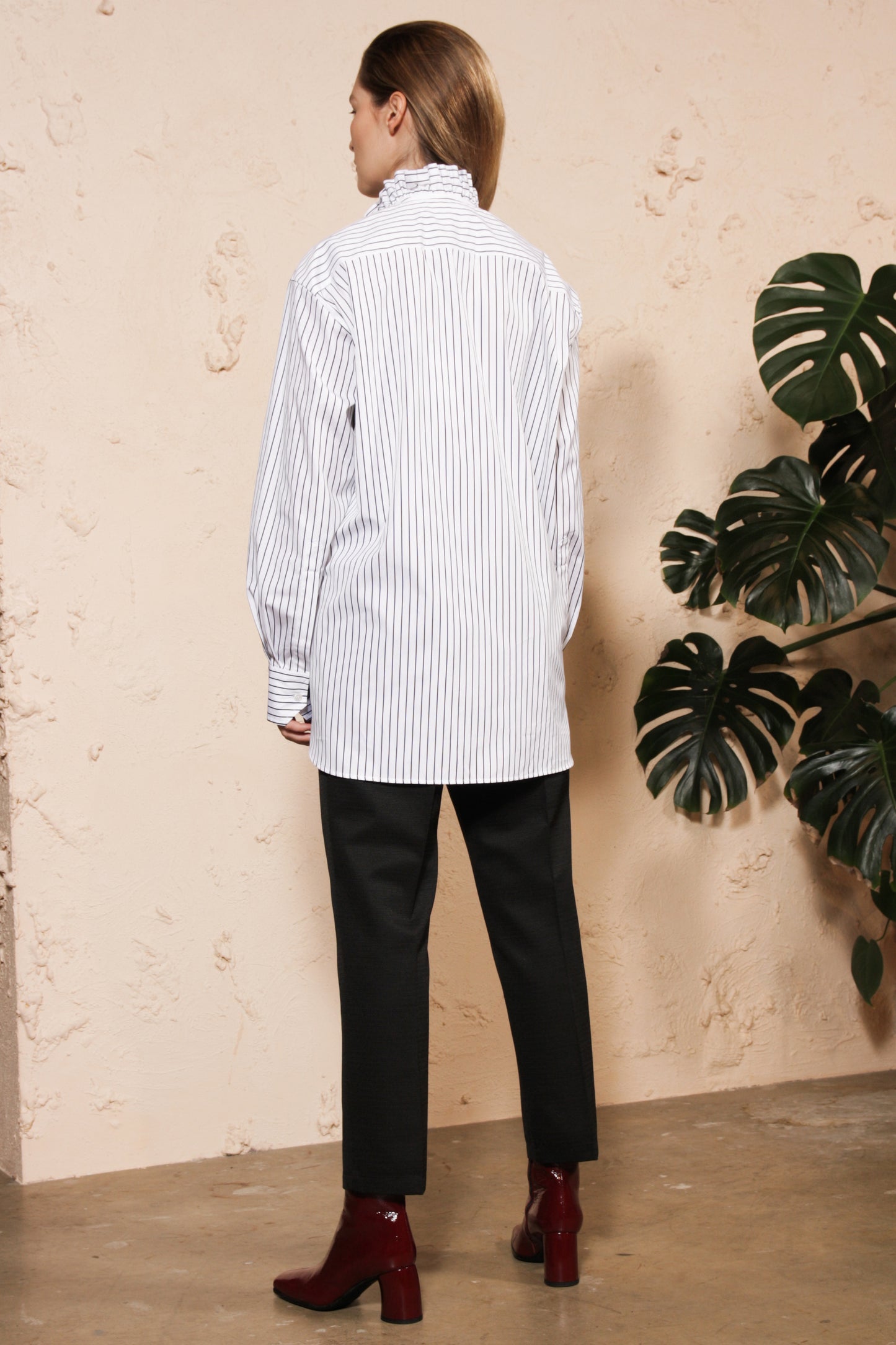 Frill Collar Striped Shirt