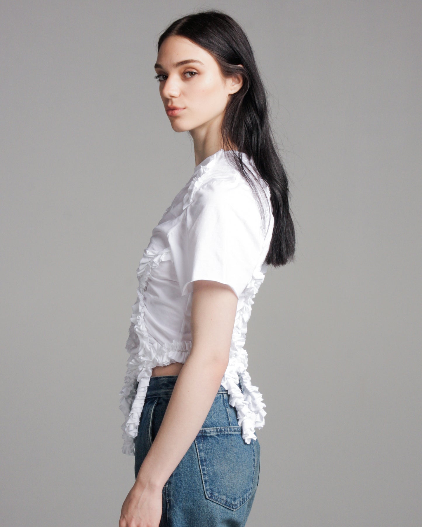 White Gathered Ruffle T-shirt