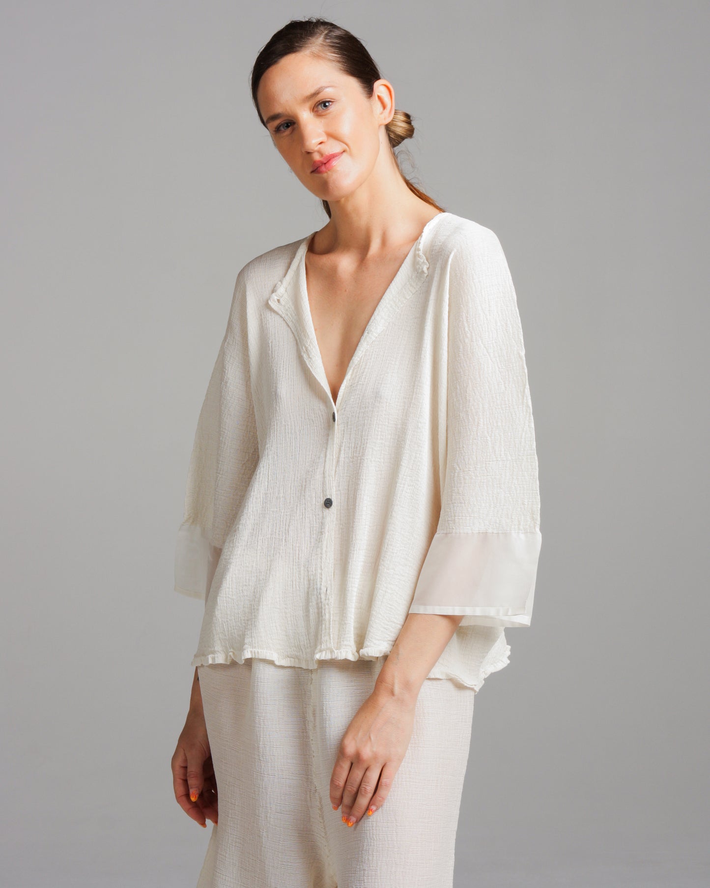 Cream Crepe Button-Up Top