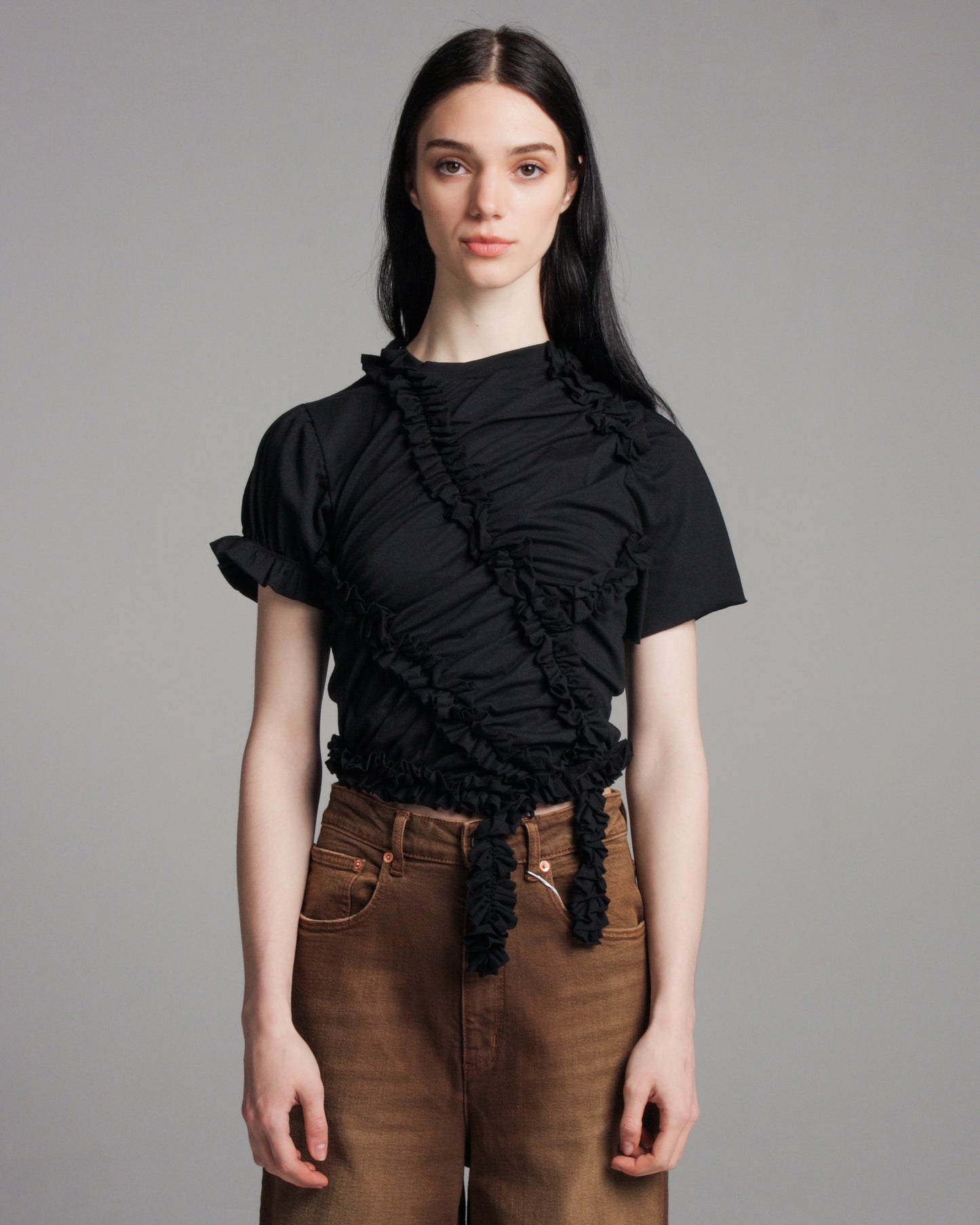 Black Gathered Ruffle T-shirt