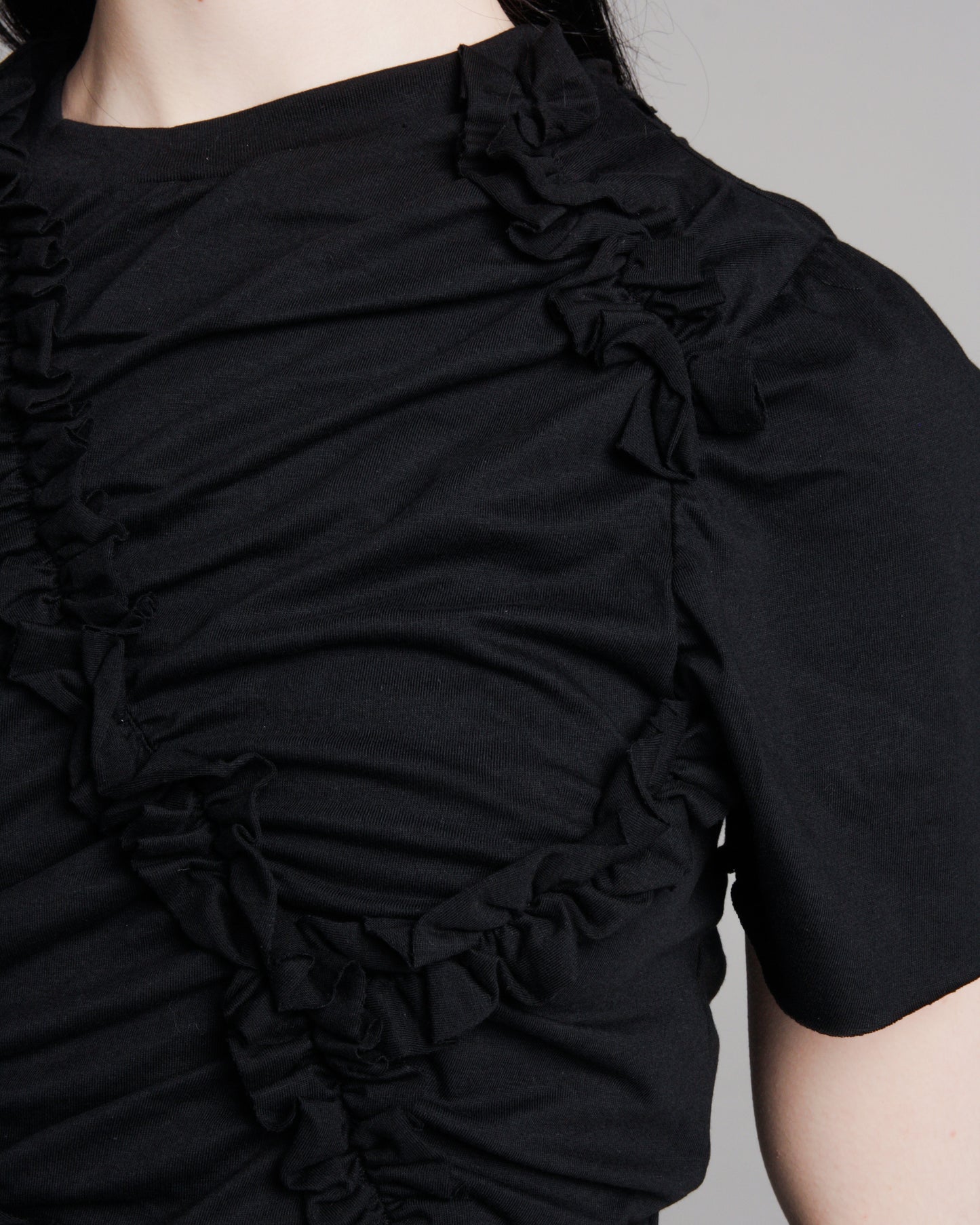 Black Gathered Ruffle T-shirt