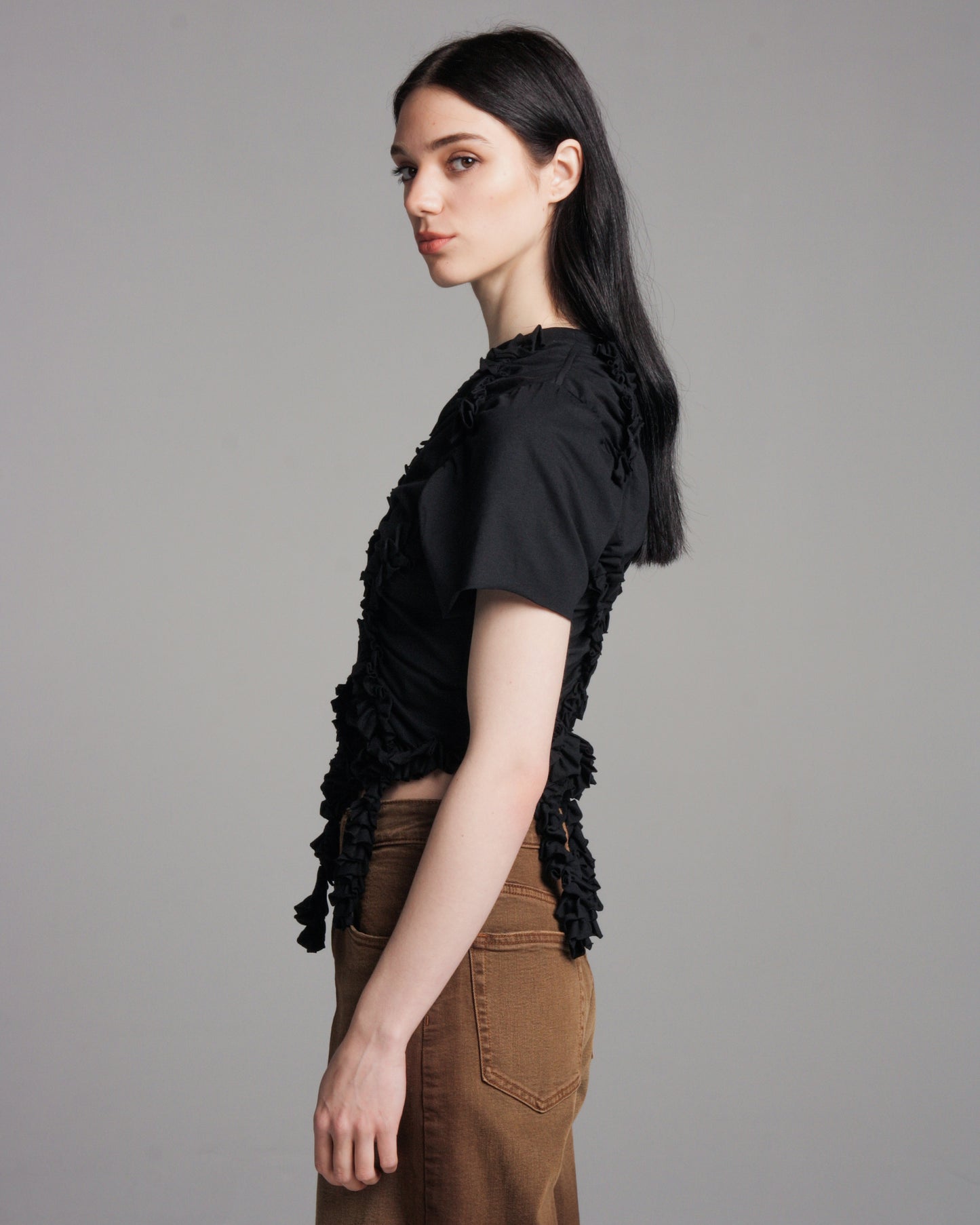 Black Gathered Ruffle T-shirt