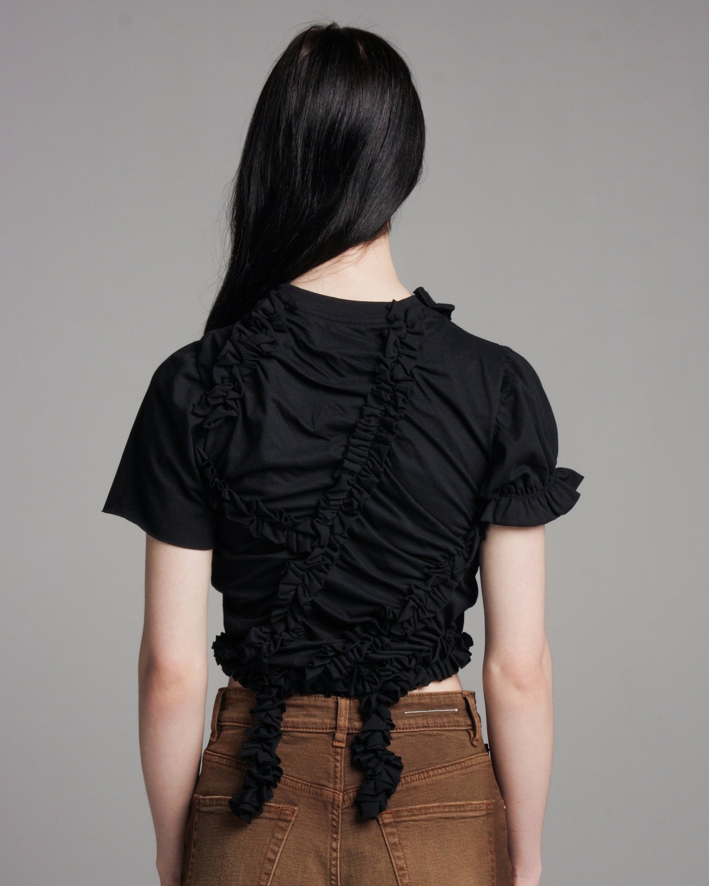 Black Gathered Ruffle T-shirt