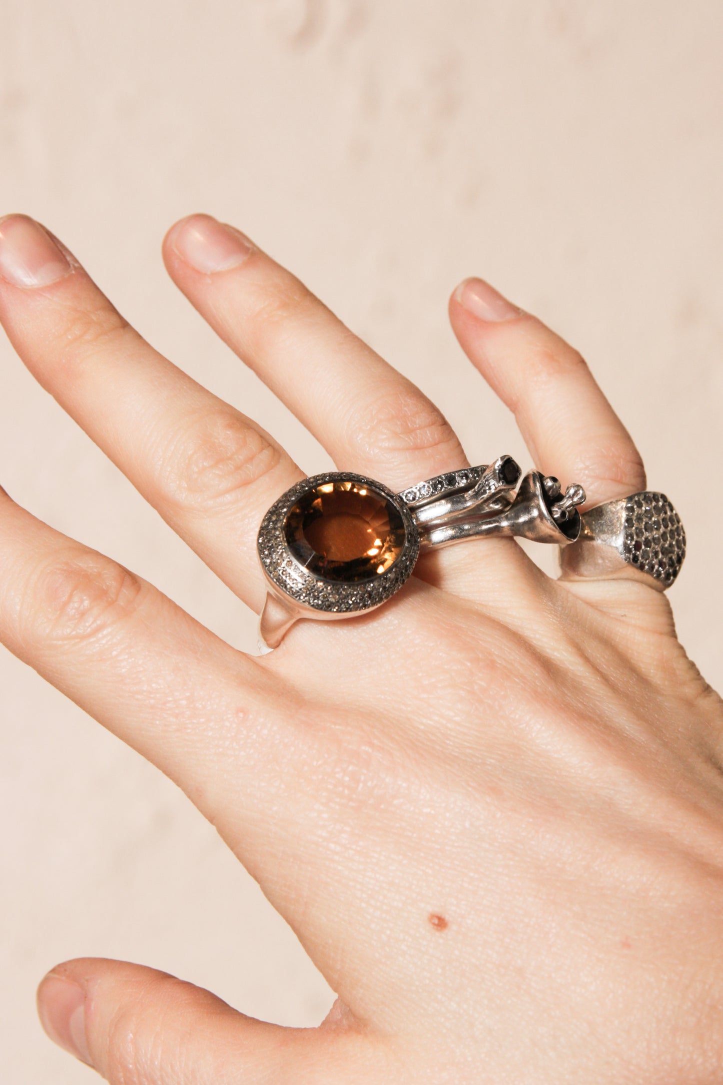 Verone Beer Quartz Cognac Diamond Ring