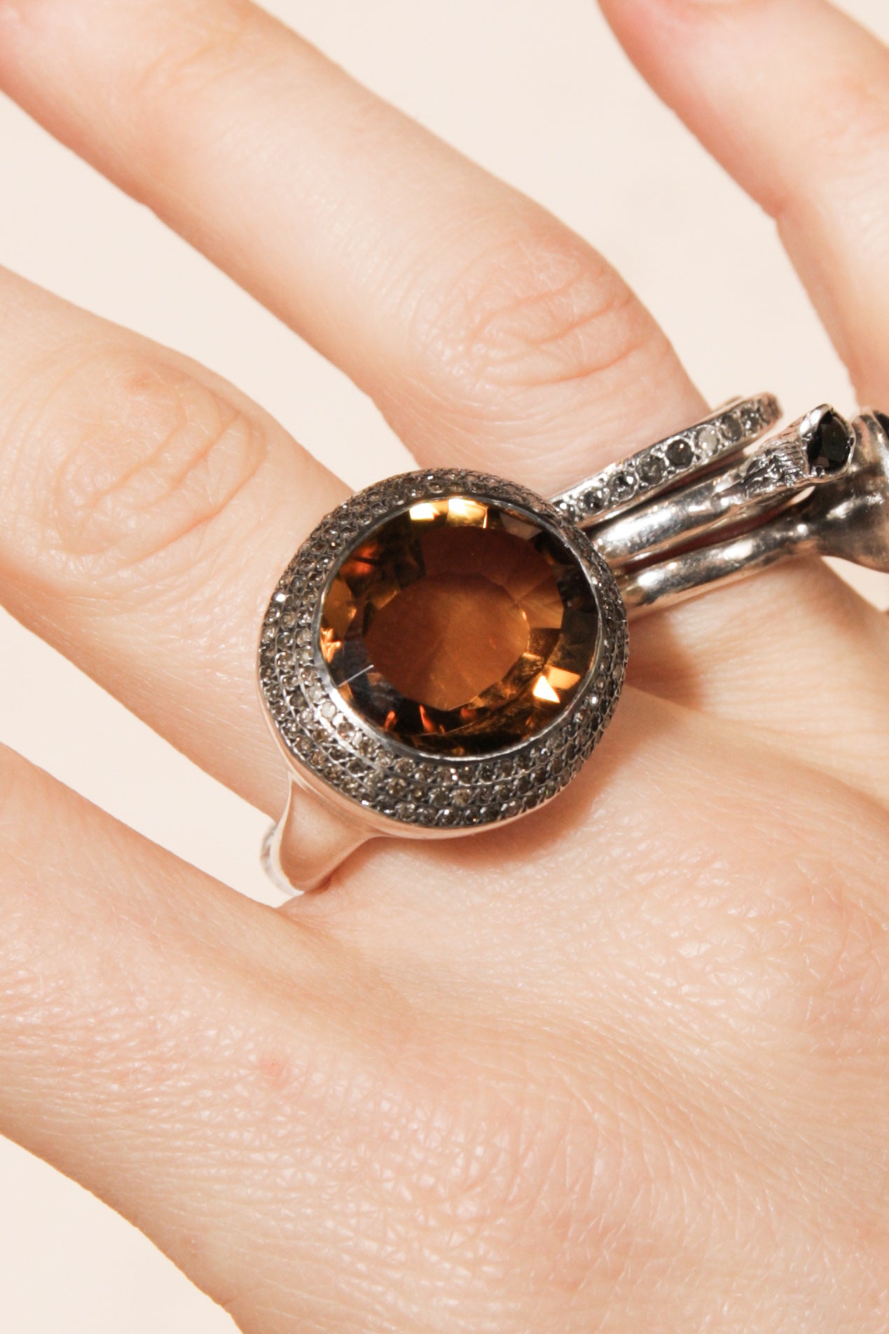 Verone Beer Quartz Cognac Diamond Ring