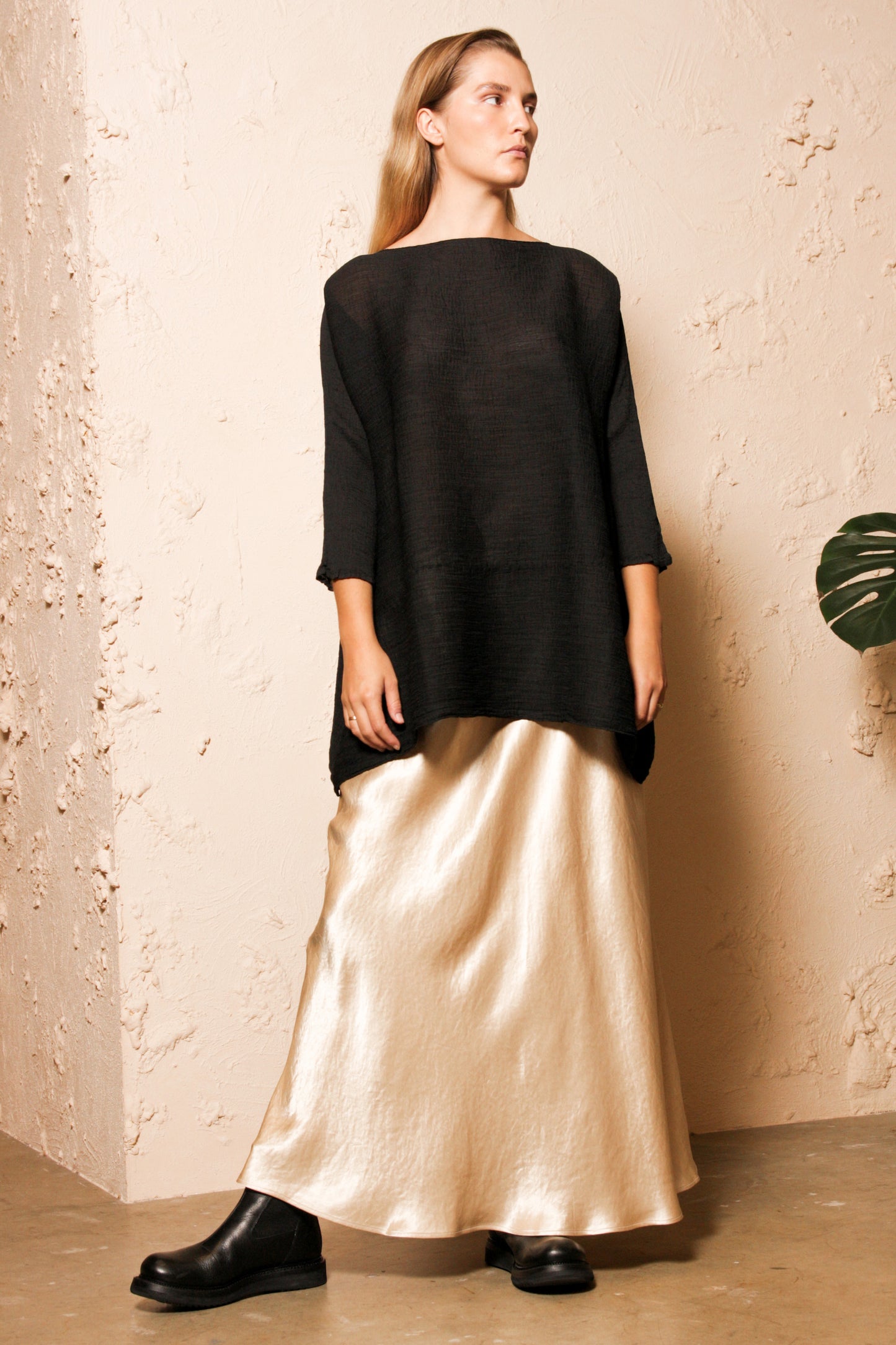 Crepe Mid Sleeve Dress Black