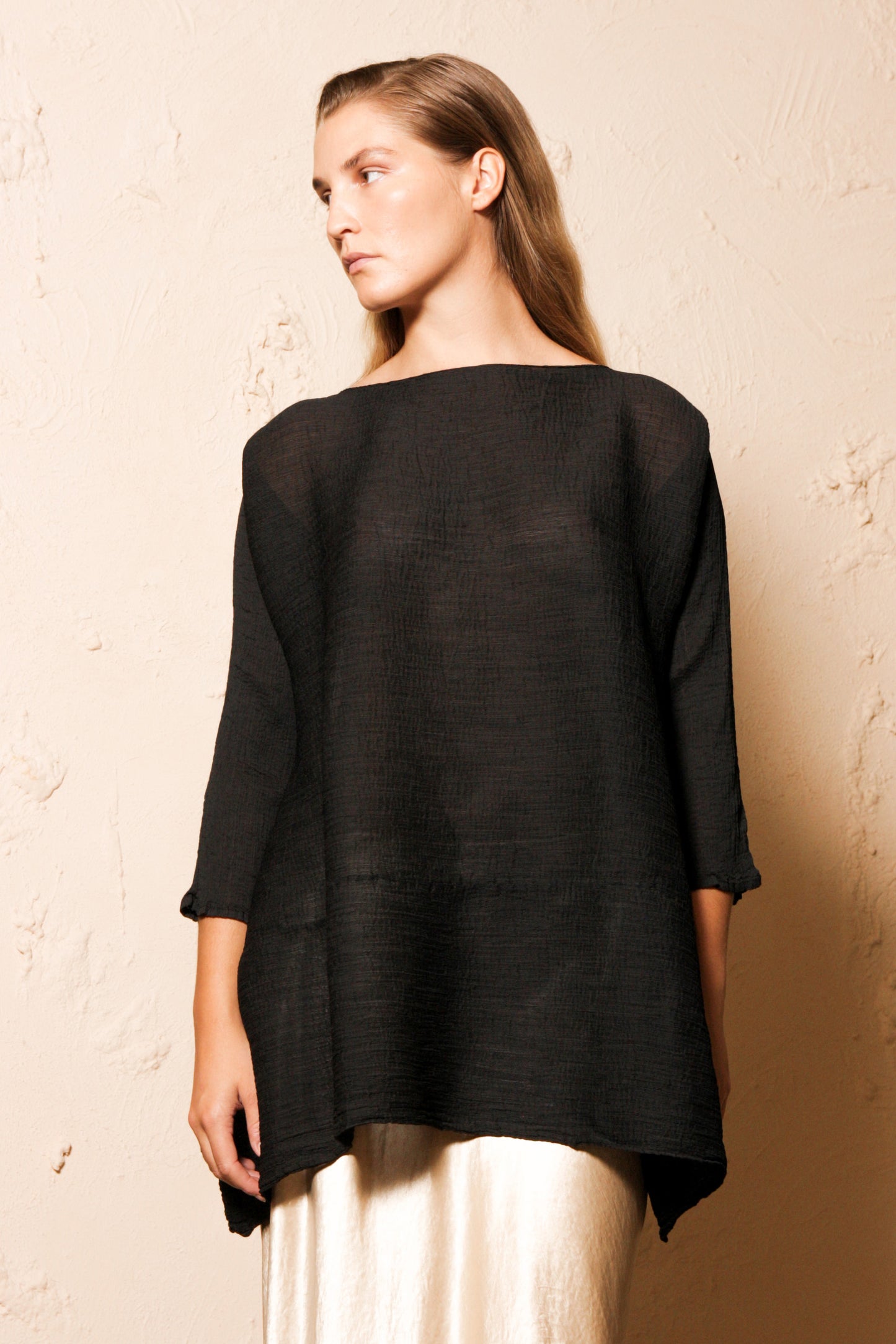 Crepe Mid Sleeve Dress Black