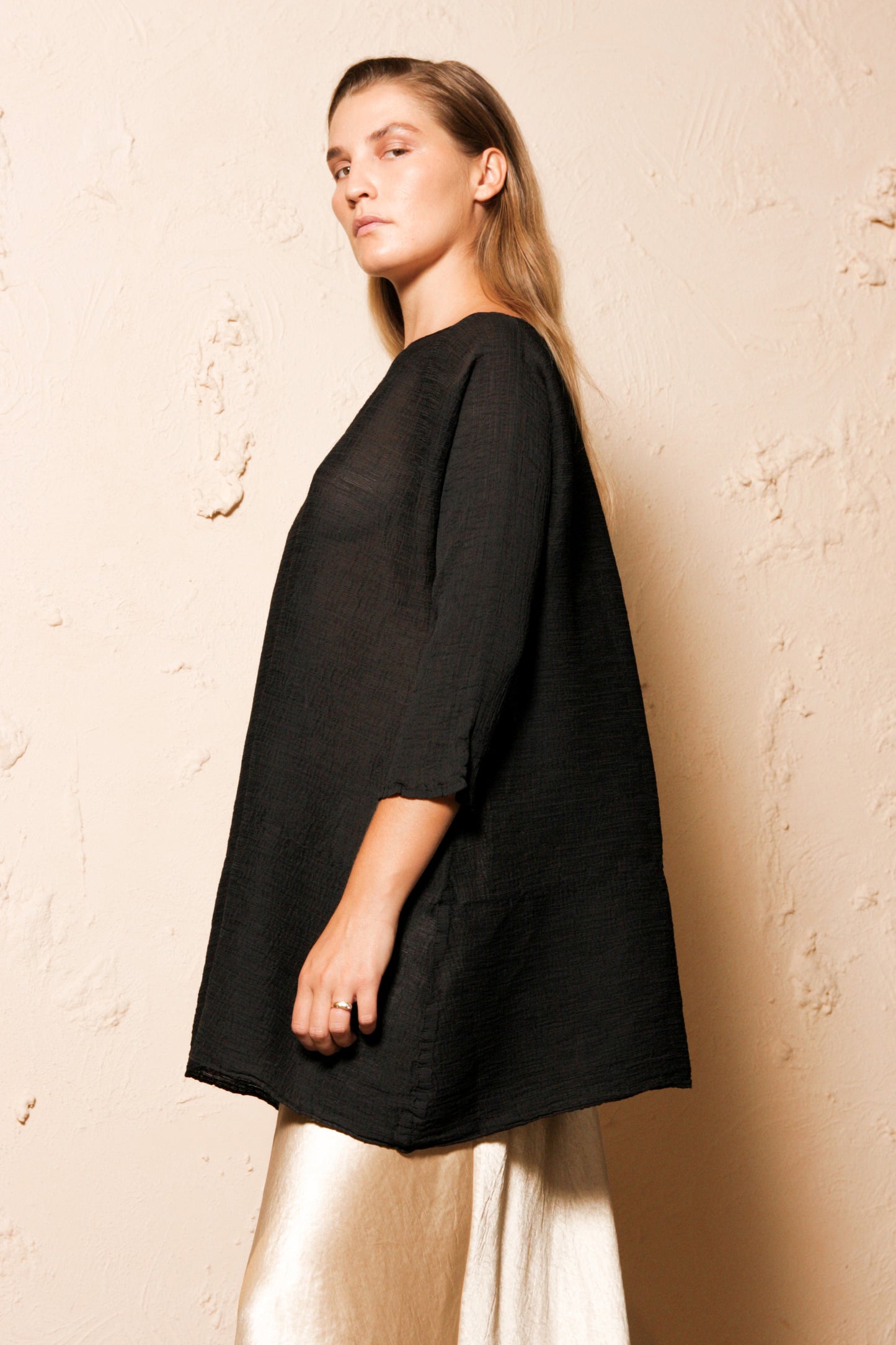 Crepe Mid Sleeve Dress Black