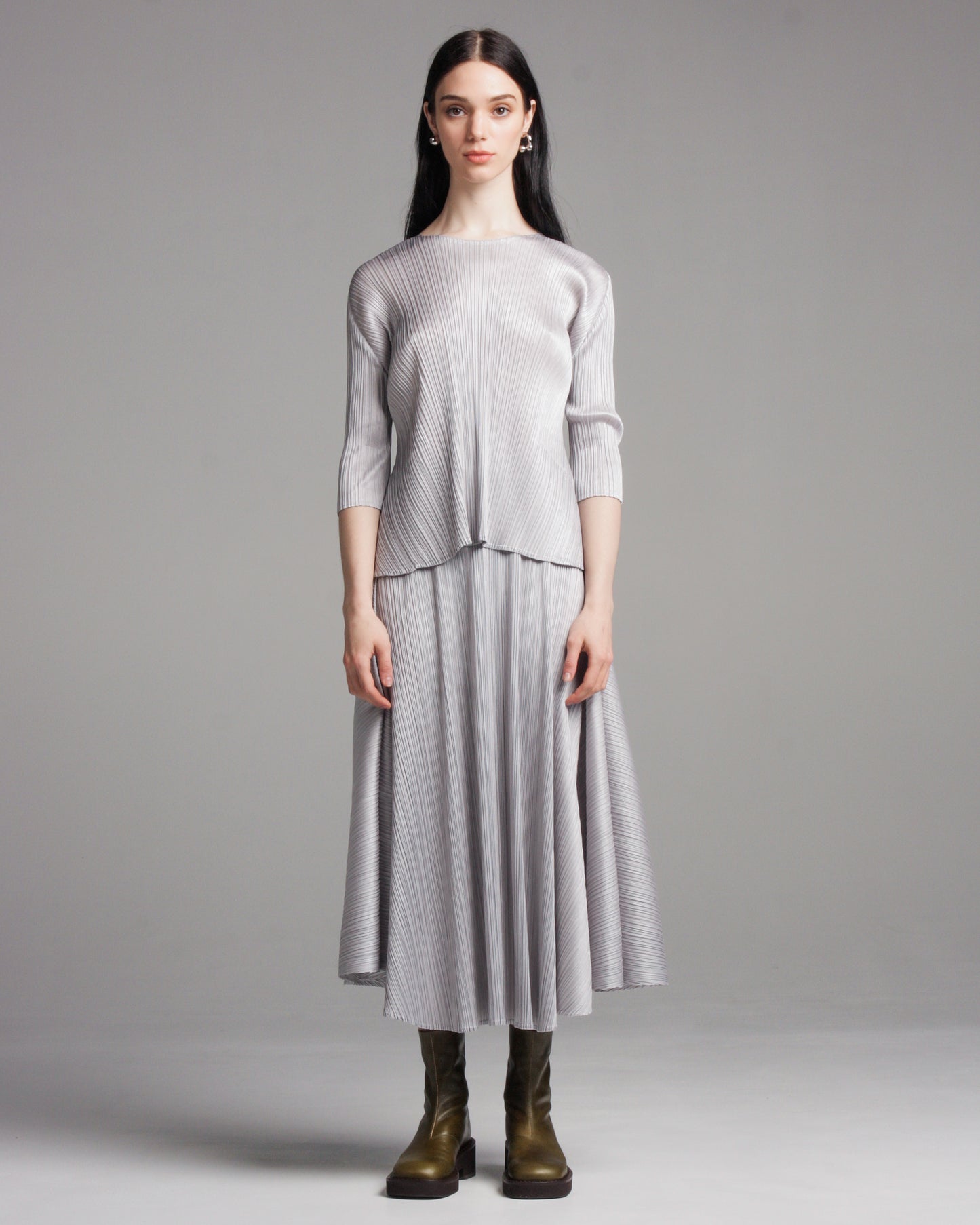 Grey Full Pleated Skirt