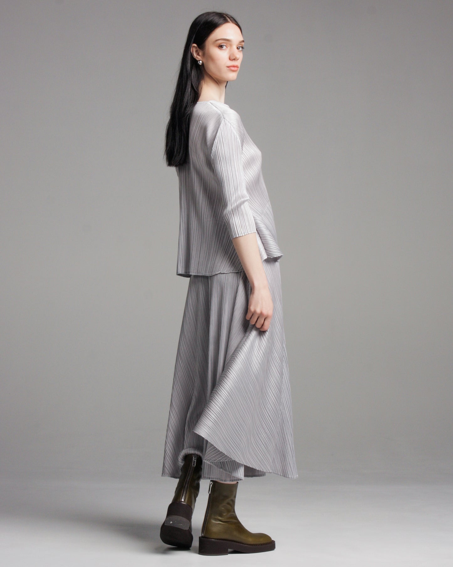 Grey Full Pleated Skirt