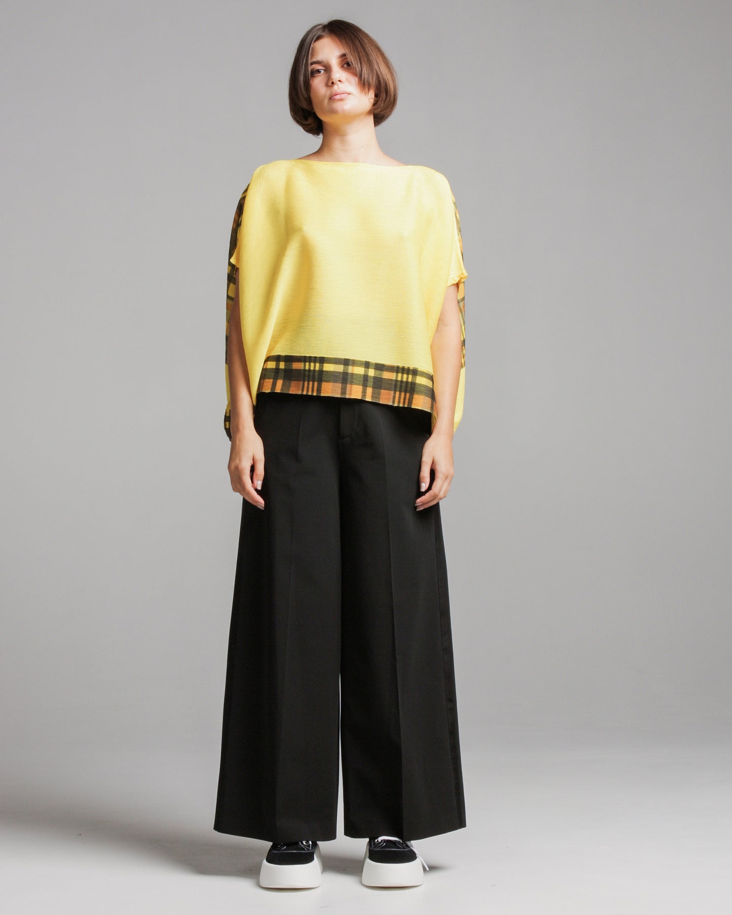 Yellow Check Crepe Top