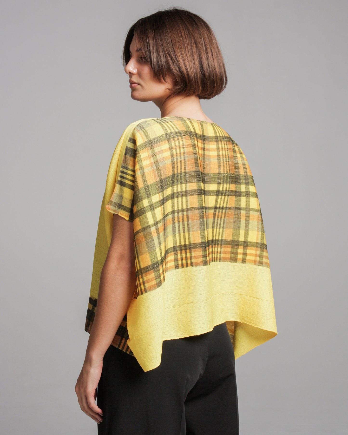 Yellow Check Crepe Top