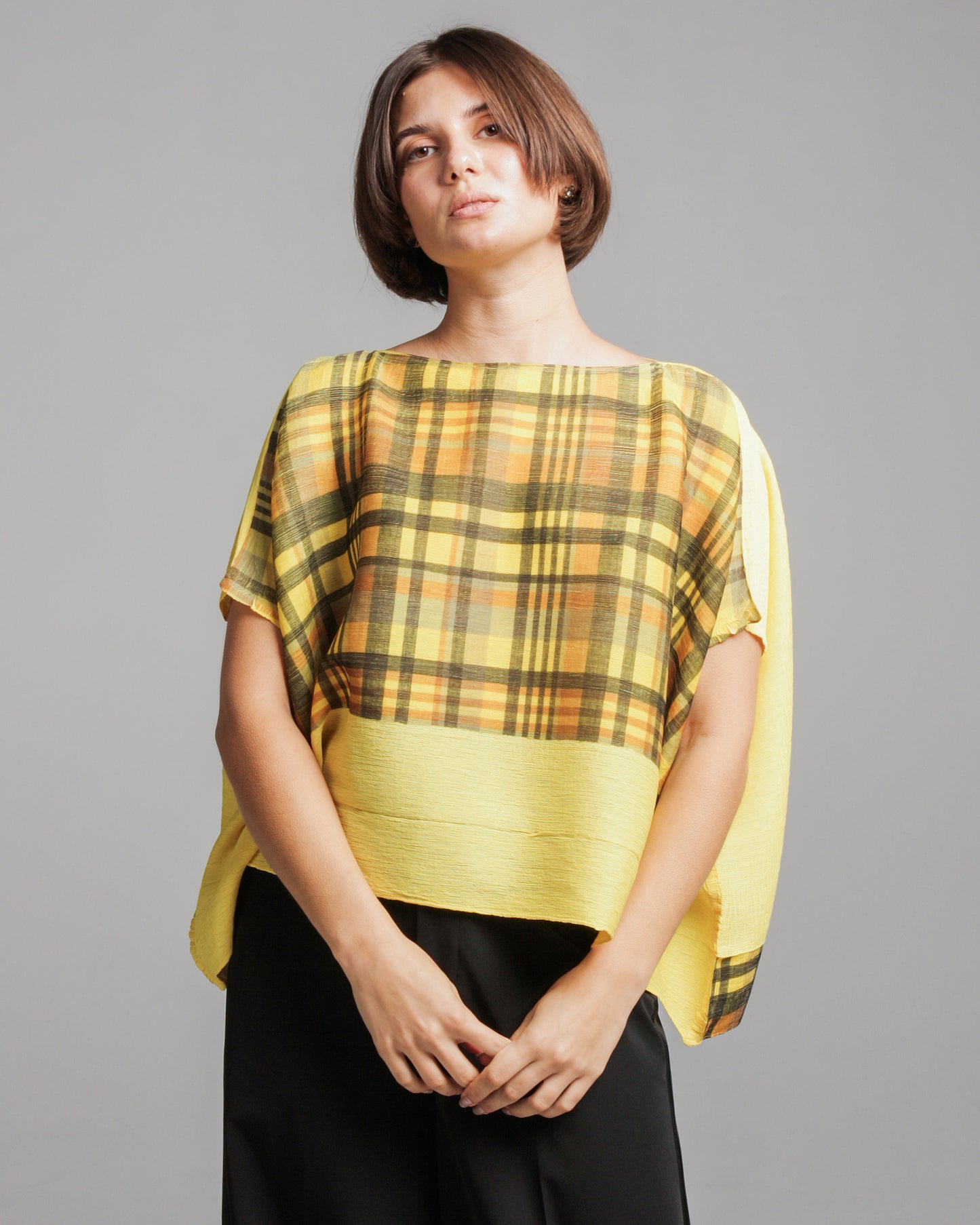 Yellow Check Crepe Top